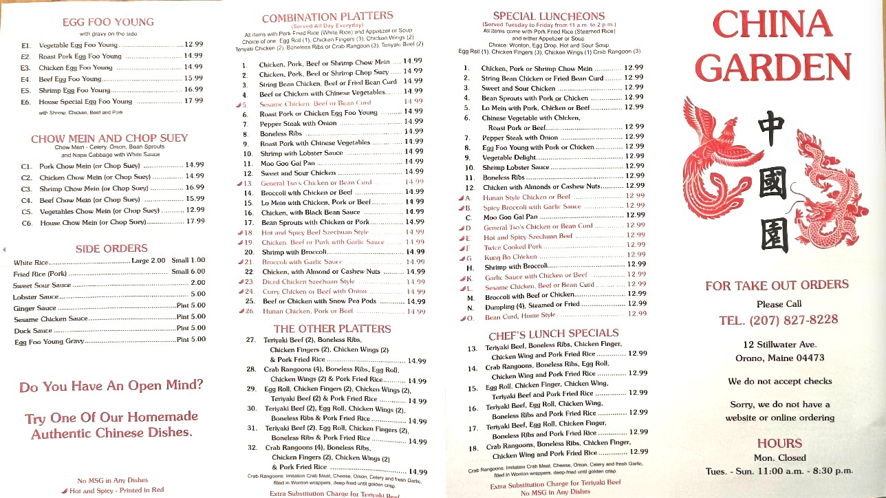 China Garden full takeout menu